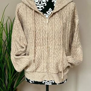 JASON WU Heather Taupe Hooded Cable Knit Cardigan